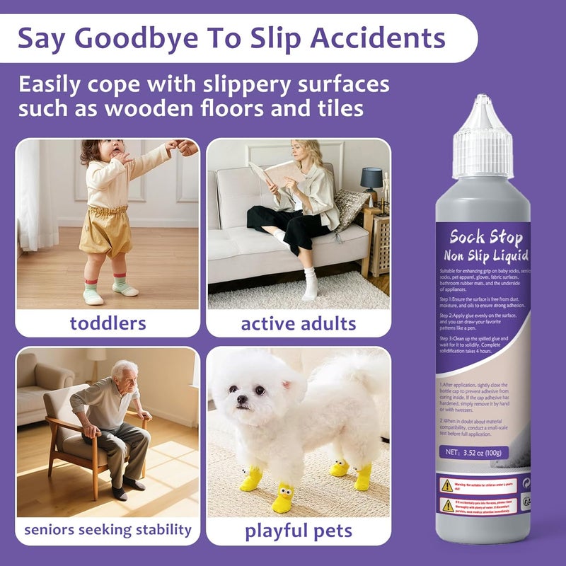 1DFAUL 100g Sock Stop Non Slip Glue Clear, Sock Anti Slip Adhesive Waterproof, Latex-Free, Water-Based, Odorless and Washable, for Hangers, Carpets, Bathroom Mats (Gray) - Image 3